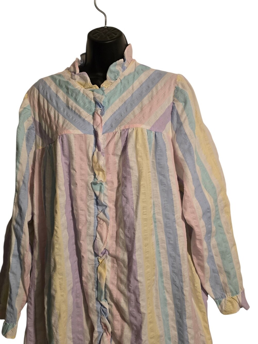 Vintage Pastel Multi-Stripe Ruffled Robe Women's Pastel Stripe - Picture 2 of 7